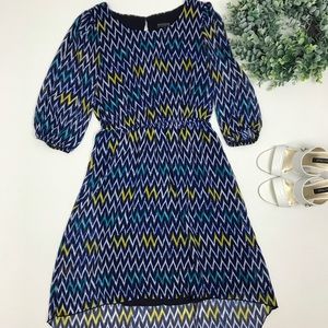 Enfocus Studio | Blue Chevron Print High Low Dress